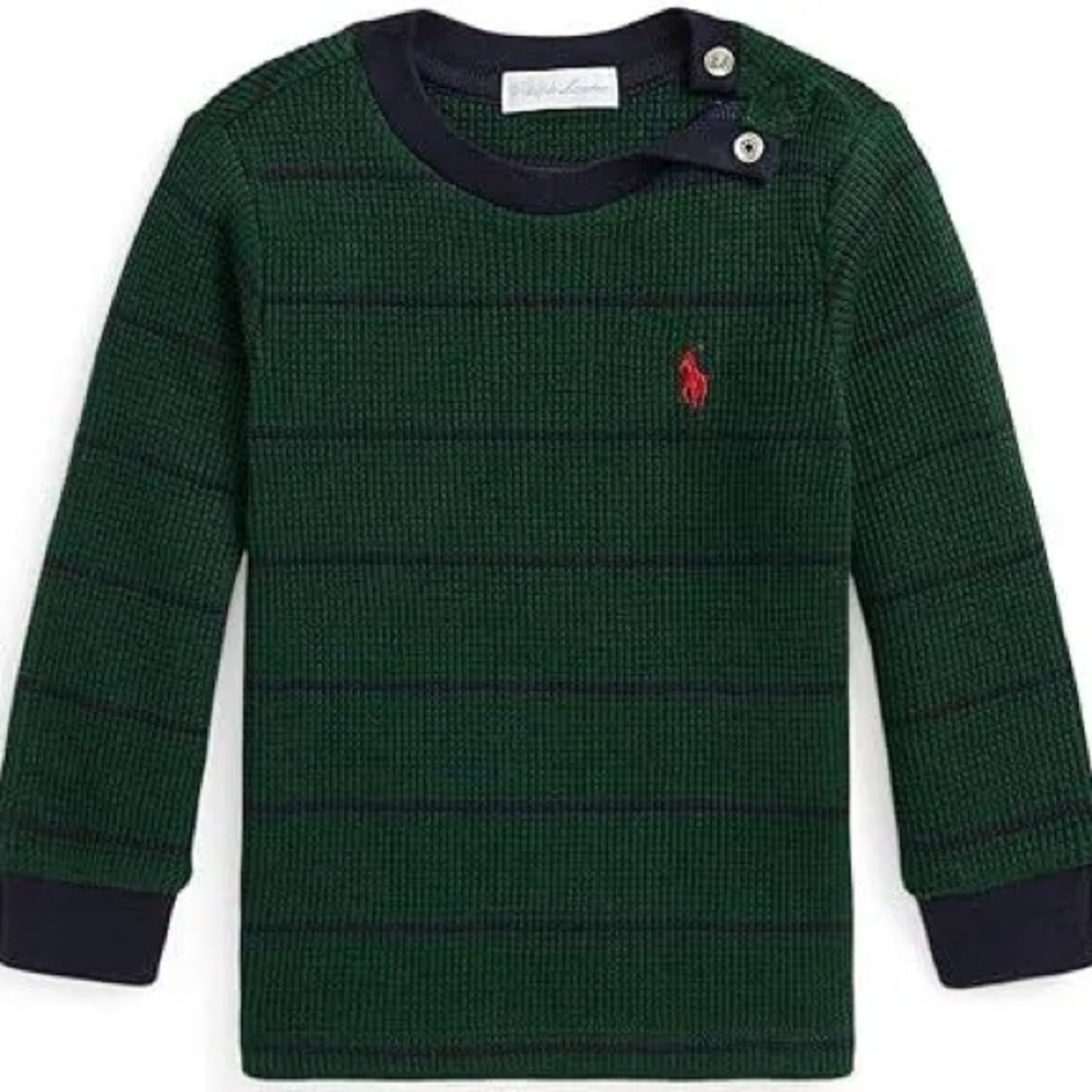 Polo Ralph Lauren Baby Boys’ Striped Waffle Cotton Long-Sleeve 0-3M